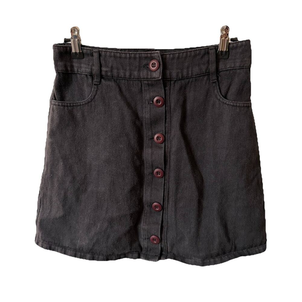 Jungmaven Womens XS Mini Jean Skirt Hemp Black Denim Button Front Organic Cotton